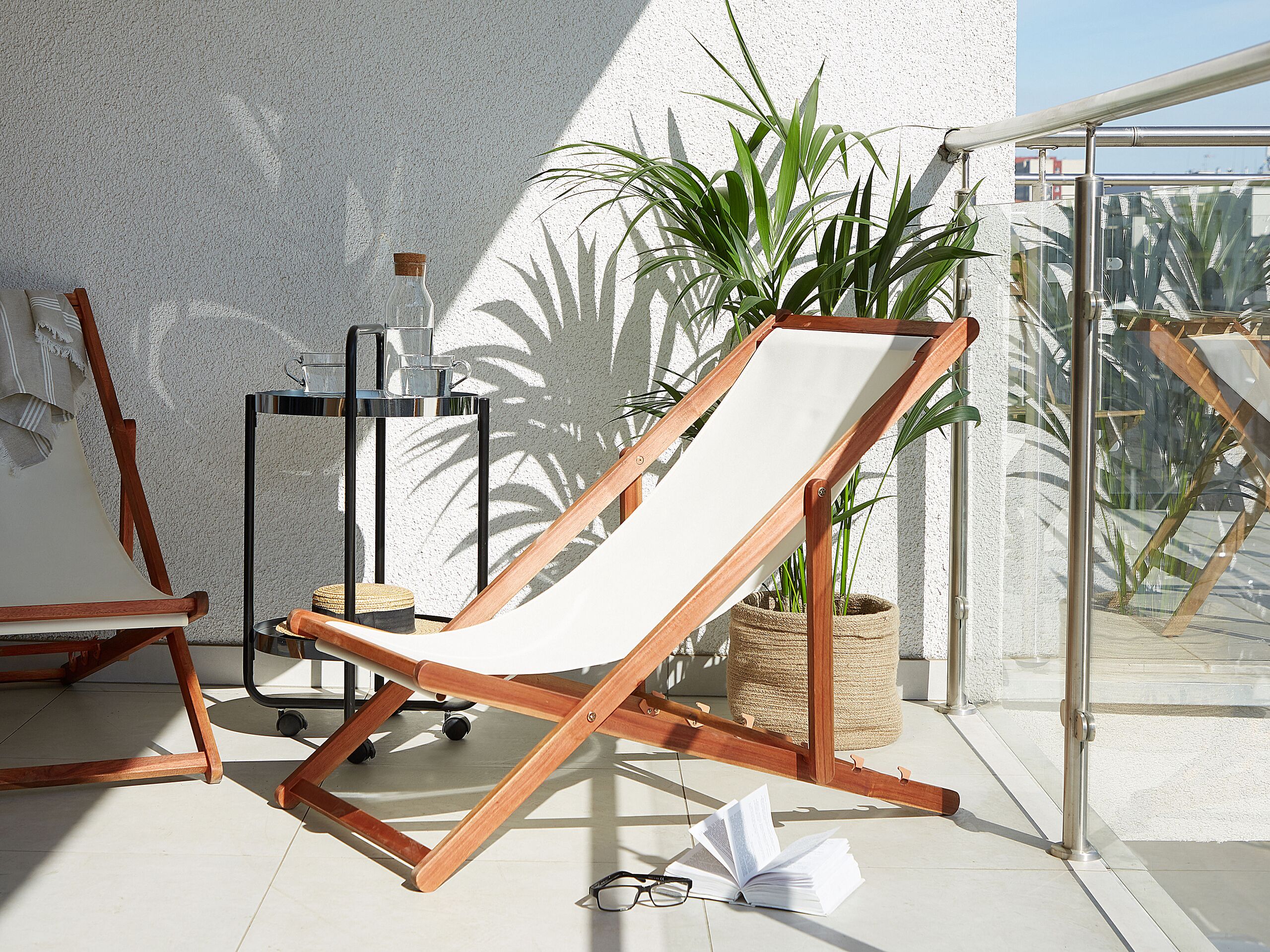 Beliani - ANZIO  - Strandstoel - Donkerbruin|Gebroken wit - Polyester