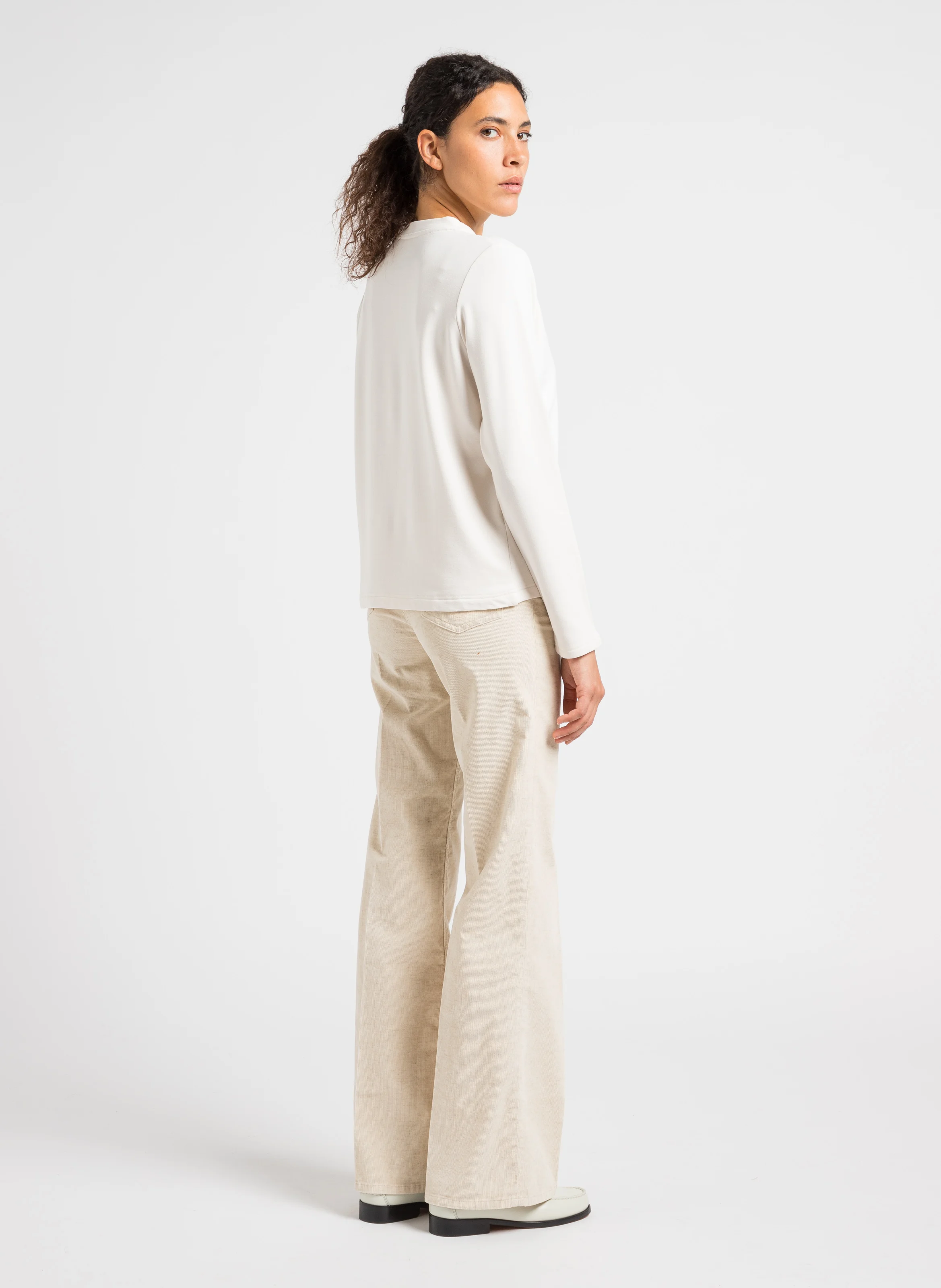 Tee-shirt col rond droit | Beige