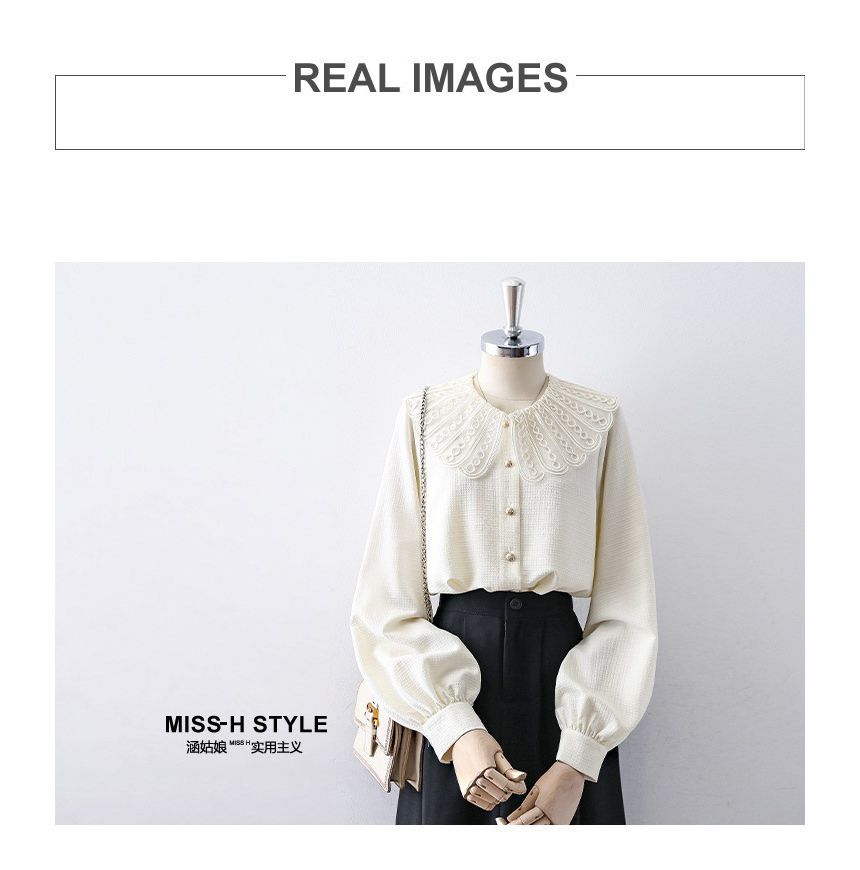 Cossita - Blouse met pofmouwen en kanten kraag