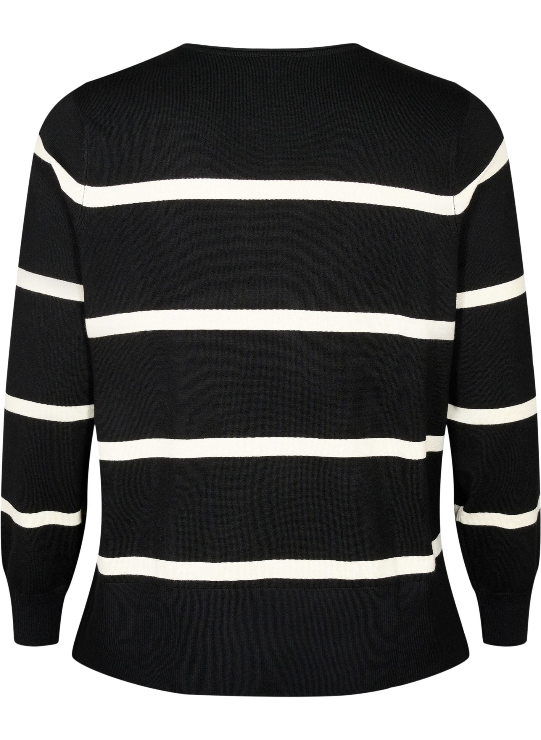 Strikket viskosebluse med striber