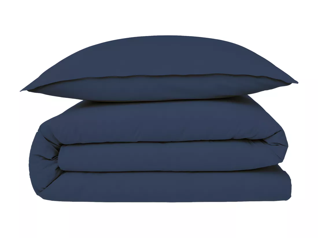 Housse de couette en coton 57 fils unie bleu 240x220cm