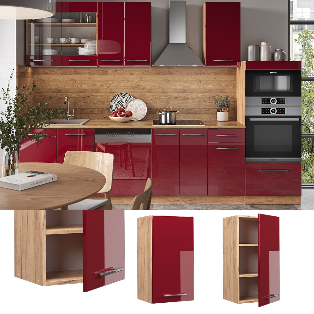 Vicco Hängeschrank Küchenschrank Küchenmöbel Fame-Line Eiche Rot Bordeaux modern 40 cm Küche Einbauküche Hängeschrank Drehtür Einlegeboden Küchenzeile Hochglanz