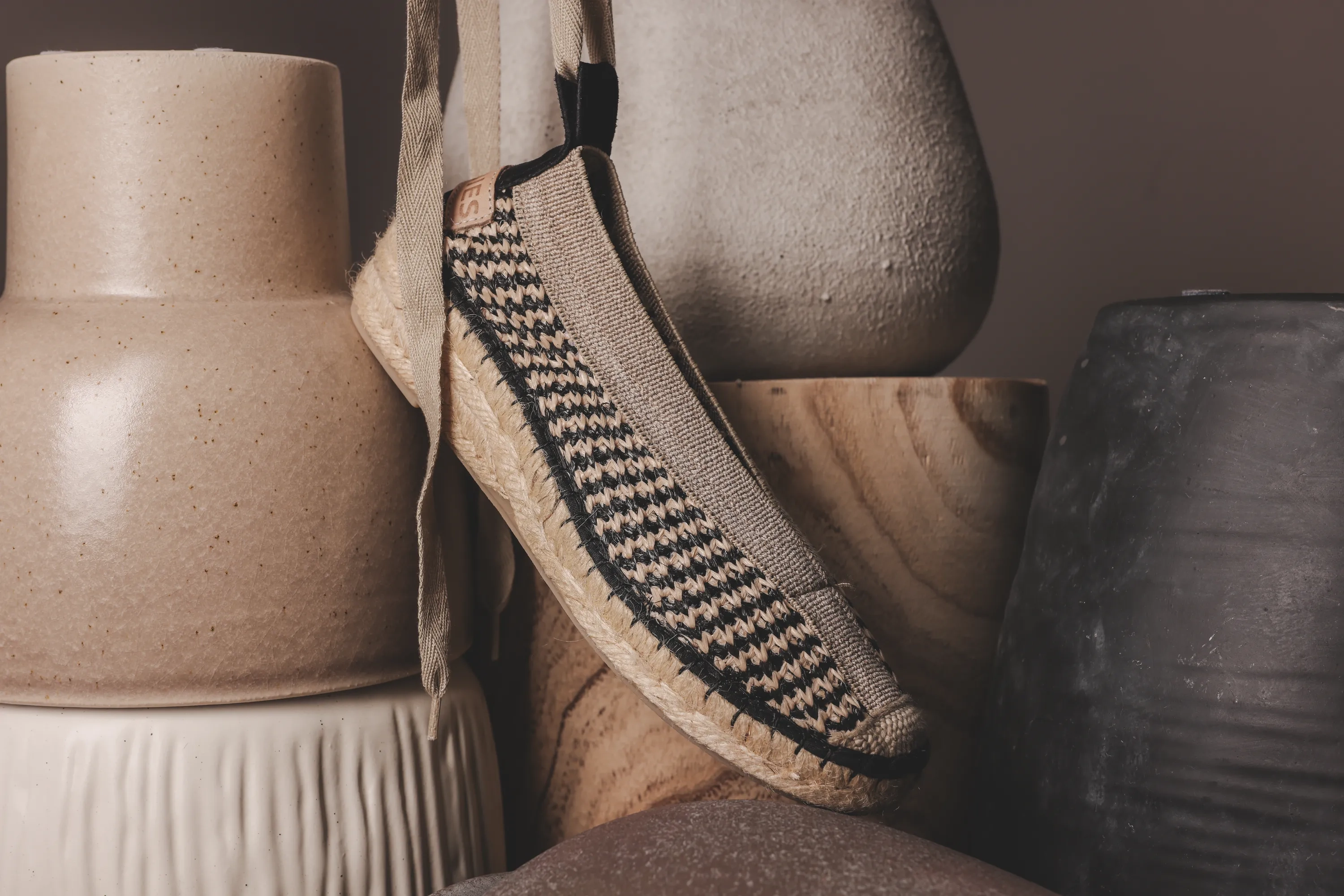 PALMA Kimono Espadrille woven Beige/Black