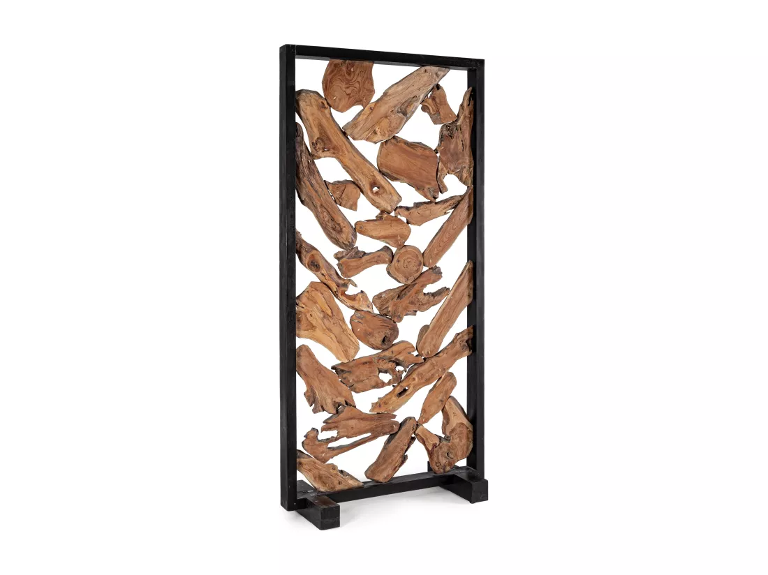 Paravent en racines de teck et acier noir Greka 100cm