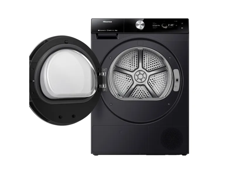 Hisense DH7S107BB, Fritstående, Front-læsning, Varmepumpe, Sort, Knapper, Dreje, Berøring, Højre