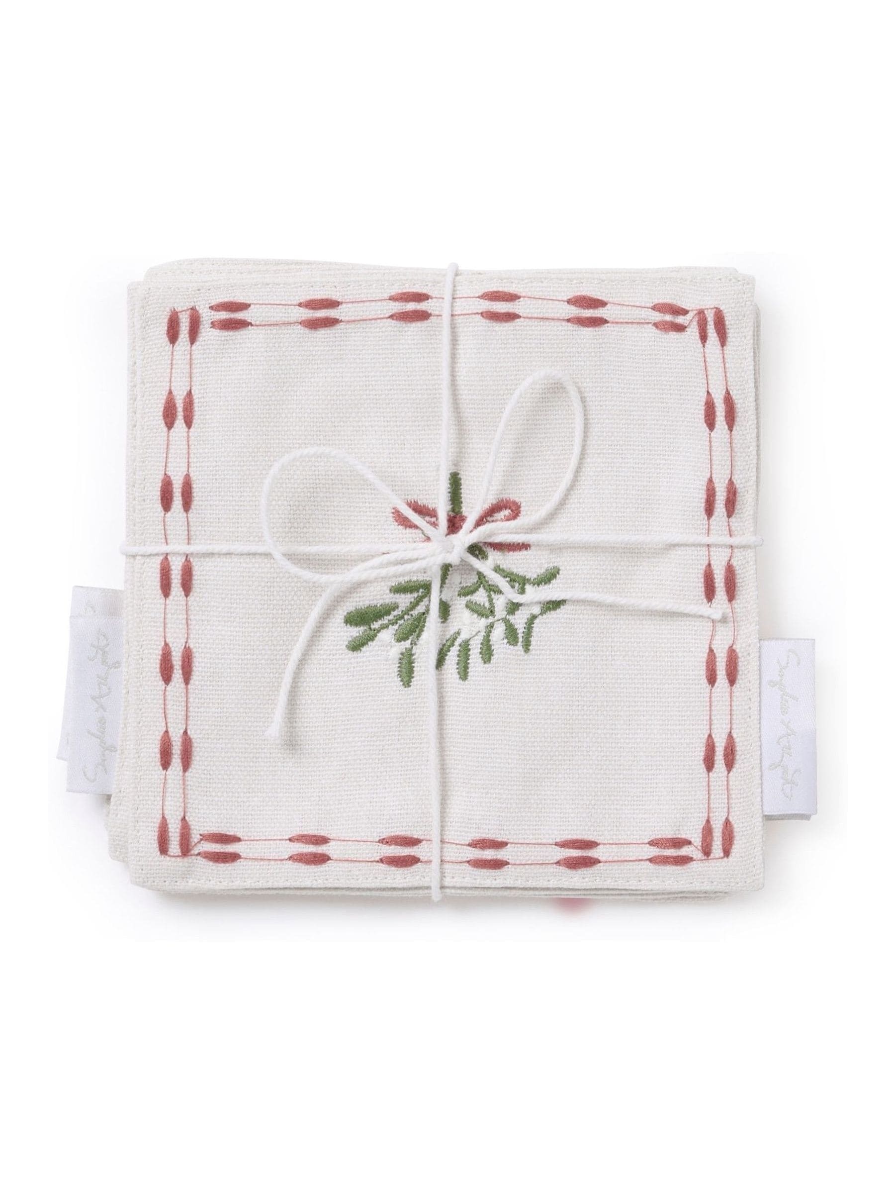Sophie Allport Mistletoe Embroidered Drink Napkins Set of 4