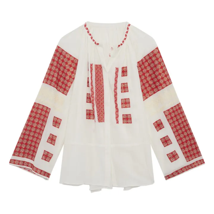Maison Hotel Blouse Brodée Alexandra | Rouge chiné - Ecru