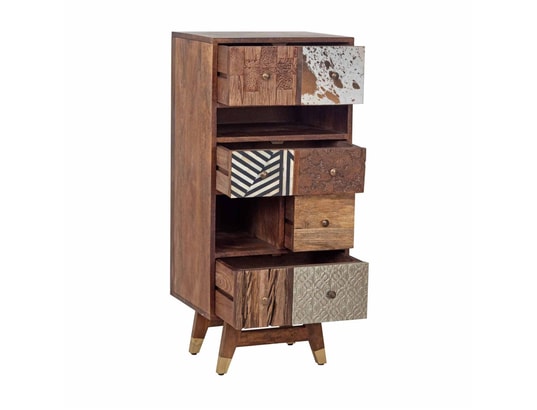BOIS ET CHIFFONS CONCEPT - Chiffonnier multi-matériaux peau de vache bois - terranova