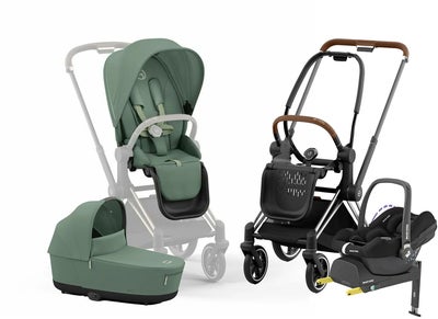 Cybex e-Priam Duovogn inkl. Maxi-Cosi CabrioFix & Base, Leaf Green/Chrome Brown
