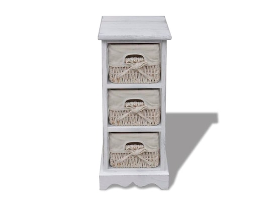 VIDAXL - Armoire étagère de rangement en bois 3 paniers en tissage blanc