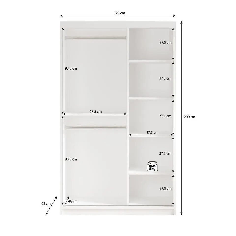 Meubella - Kledingkast Mandalin - Zwart - 120 cm - Met spiegel
