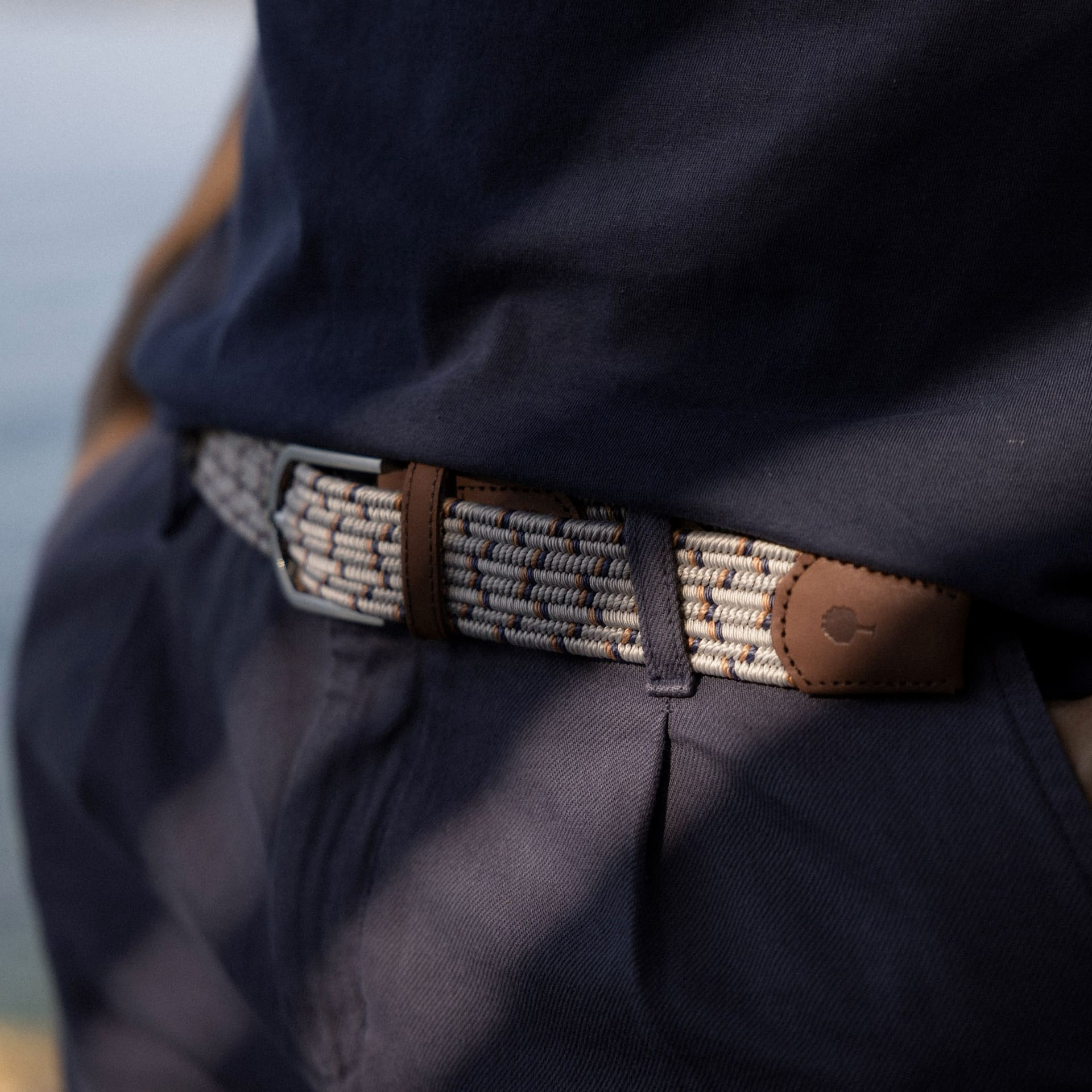 Ceinture beige et marron polyester recyclé et élasthanne - modèle belt