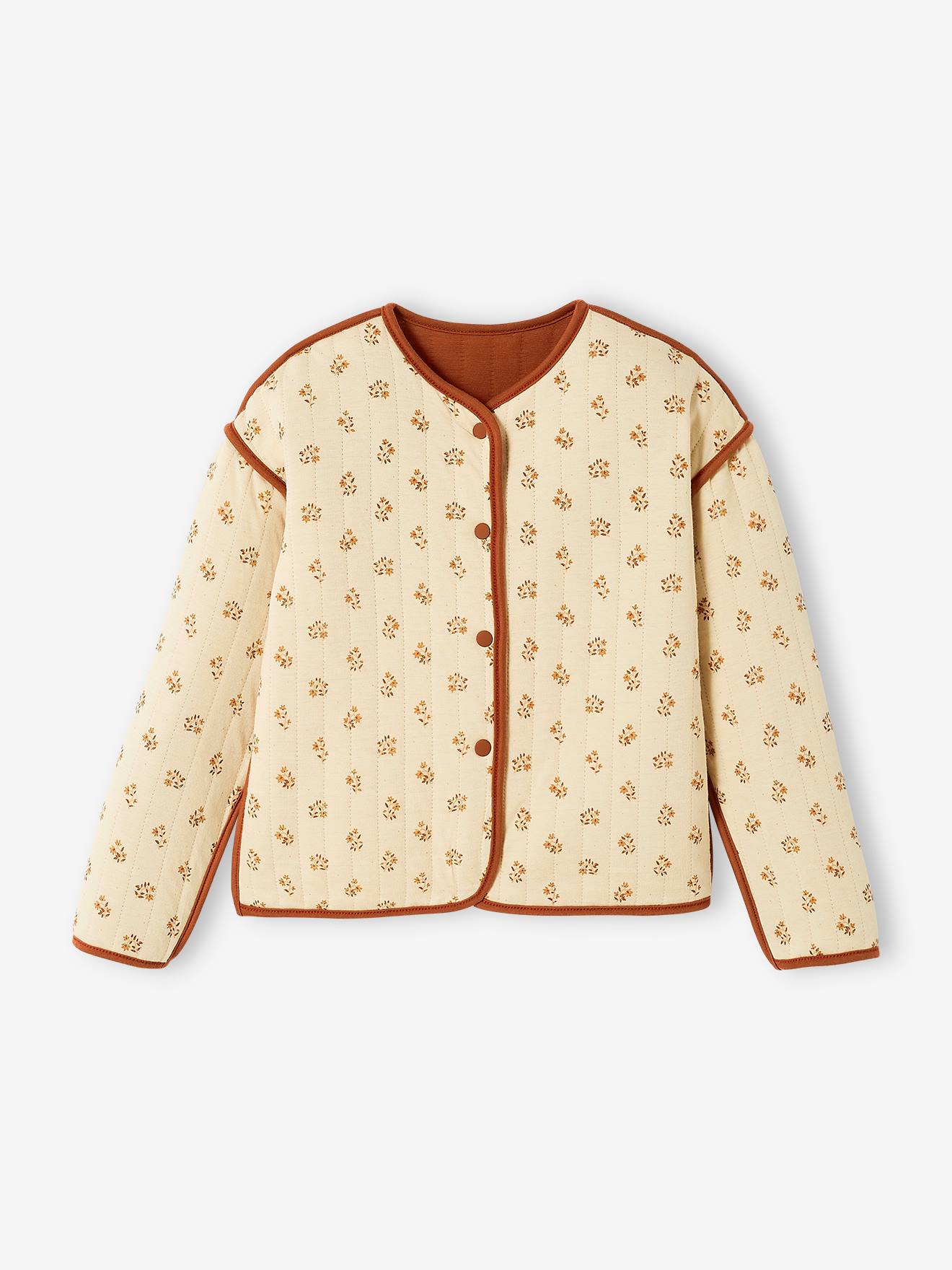 Jaqueta reversível de malha com efeito acolchoado, lisa em cinza escuro, para meninas.