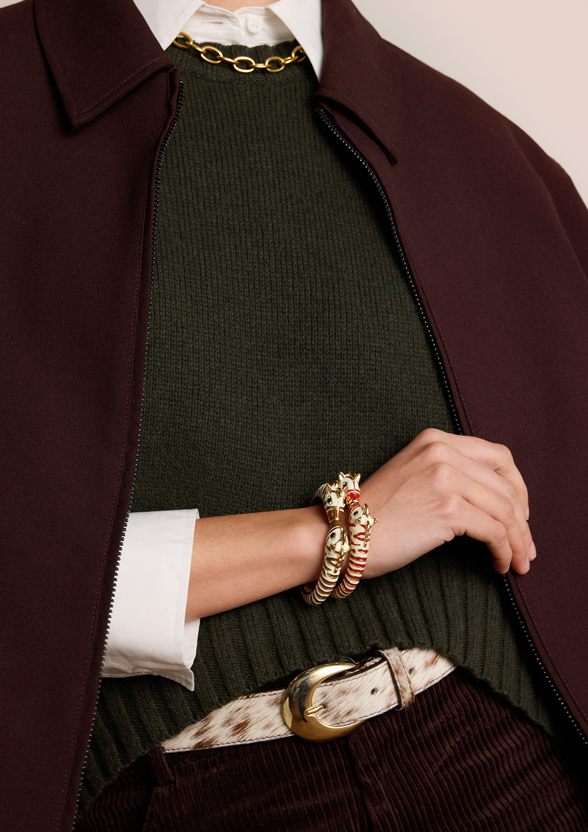 Goudkleurige zebra armband met bruine details