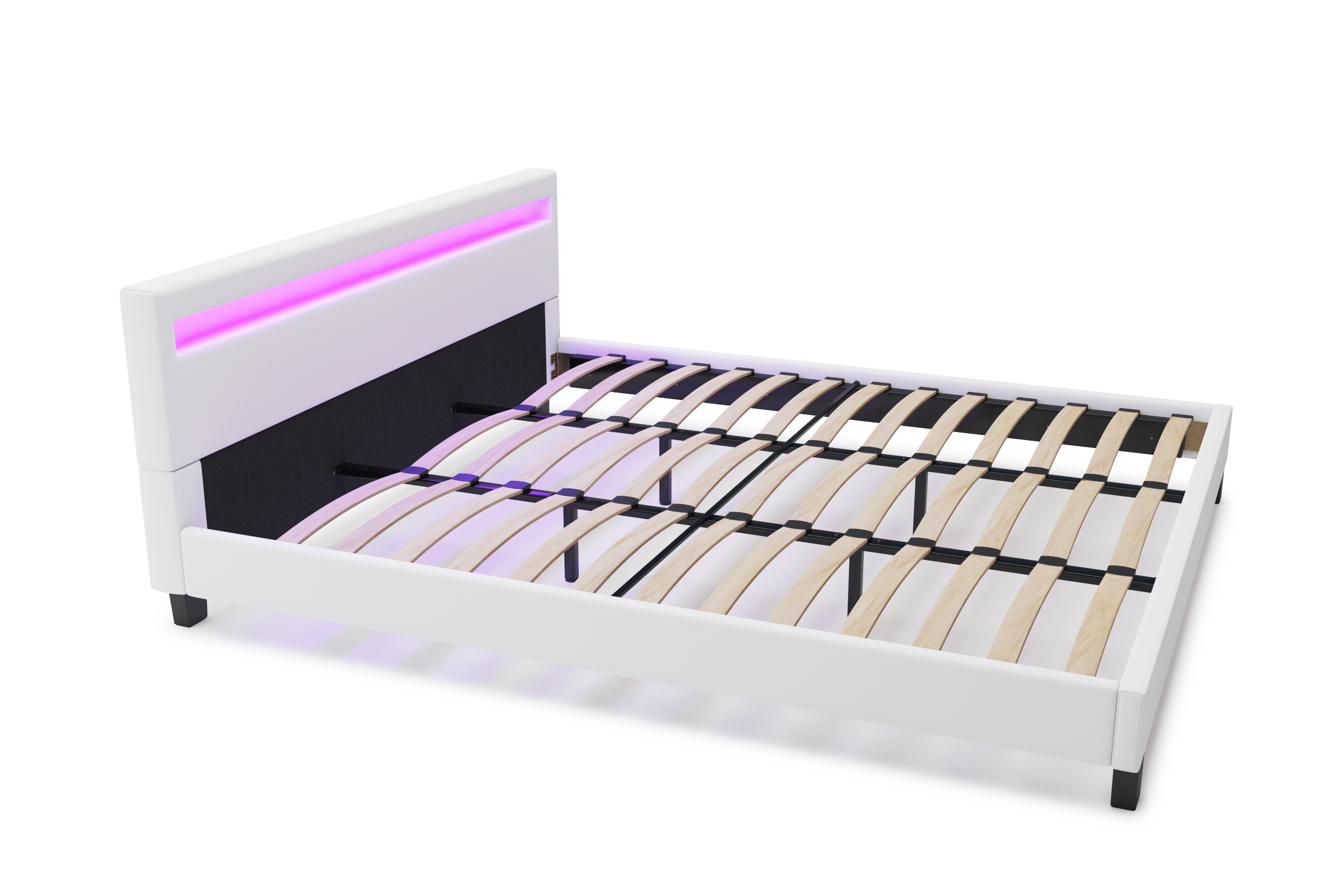 Lederbett LED DREAM 180 x 200 cm weiss