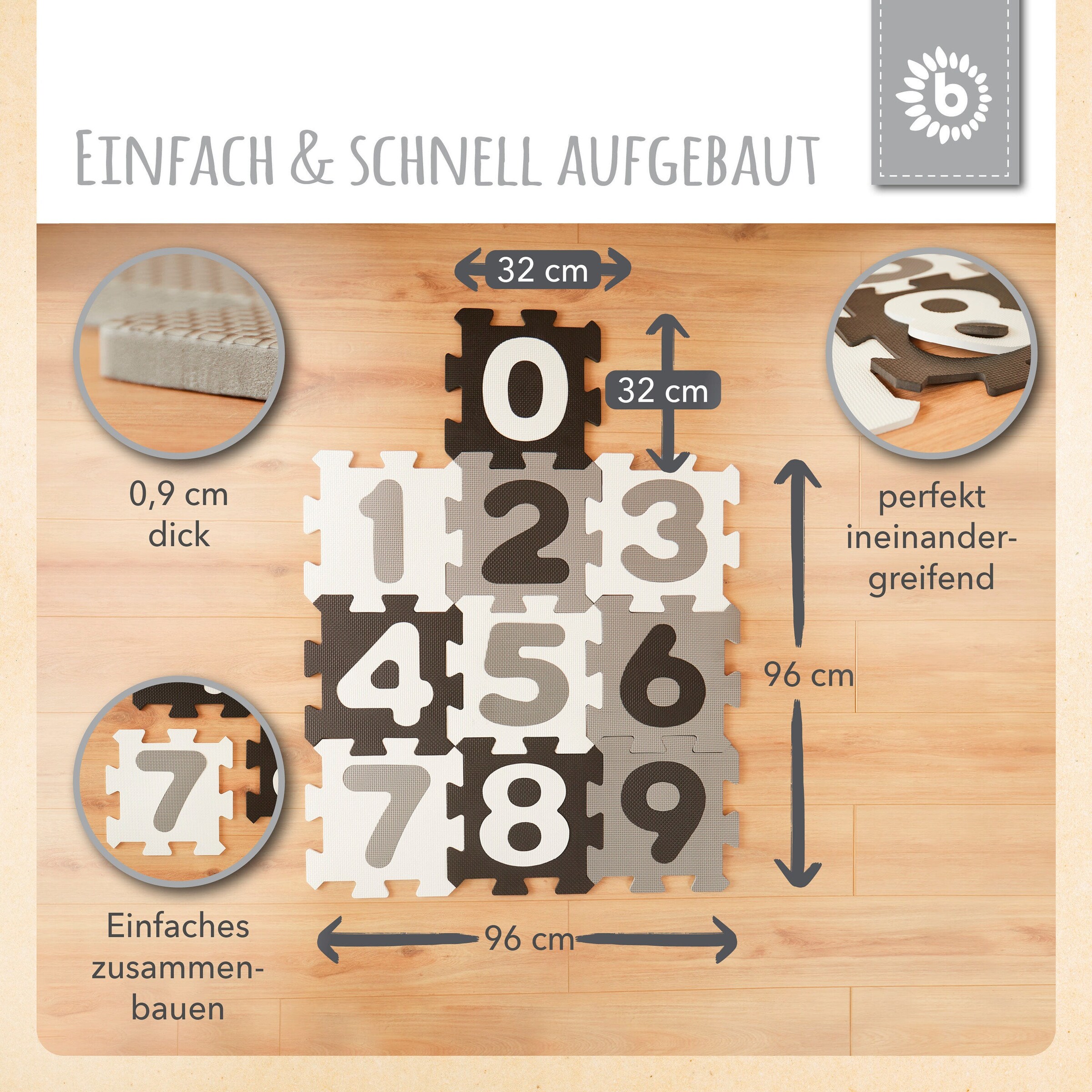 Bieco Kinder Puzzlematte 26 Teile Schwarz