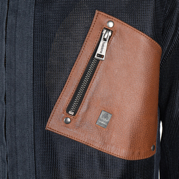 Helstons - Blouson Colt Air toile denim mesh cuir Bleu / Camel