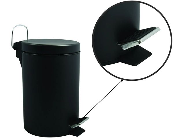MSV Treteimer 5 l, Schwarz Badezimmer Treteimer aus Edelstahl