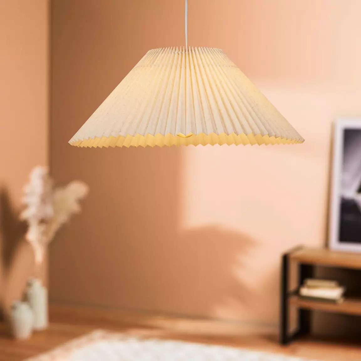 Suspension lumineuse en tissu (D52 cm) Aurélia Beige