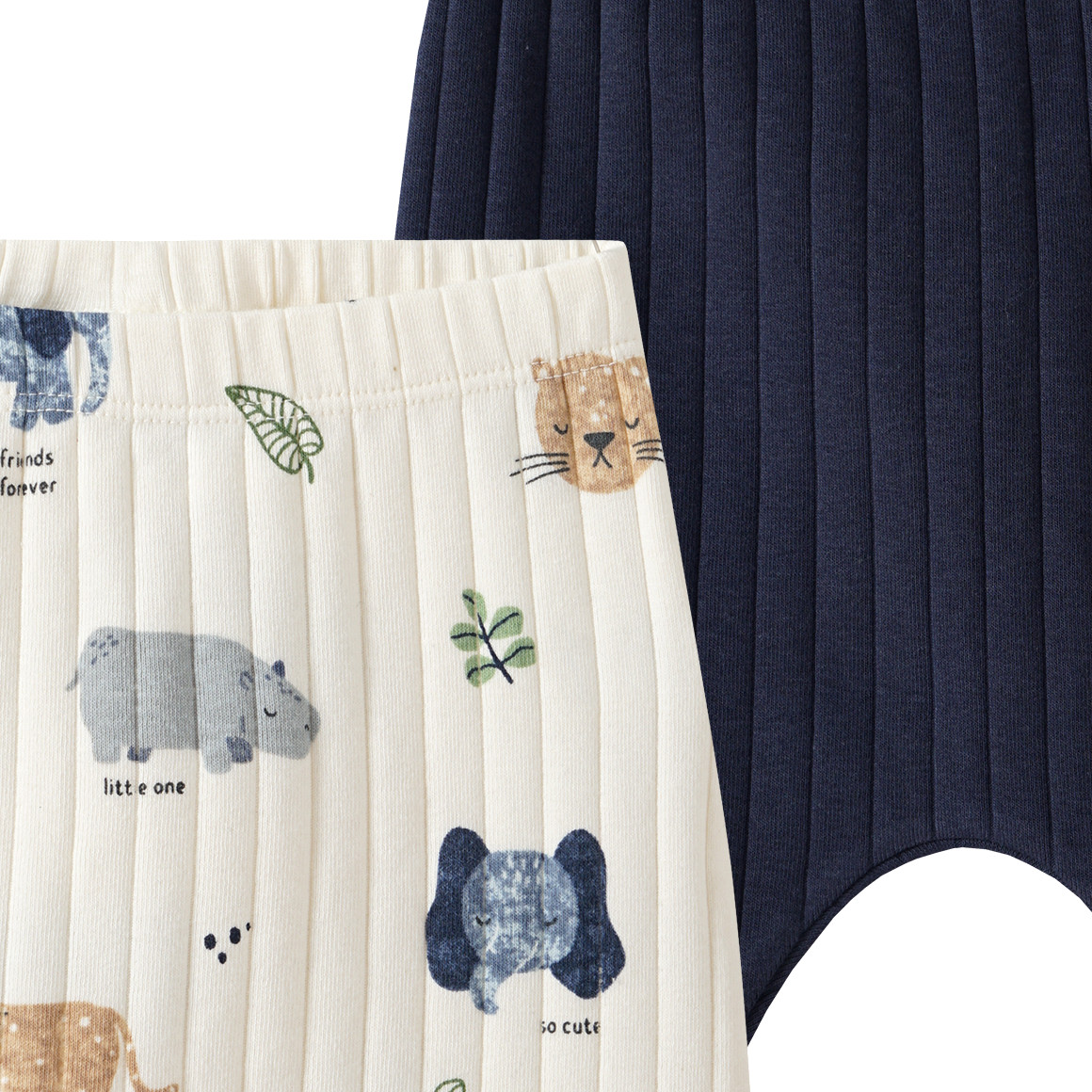 Topomini Pure Collection 2 Baby Leggins in uni und mit Allover-Print dunkelblau / hellbeige