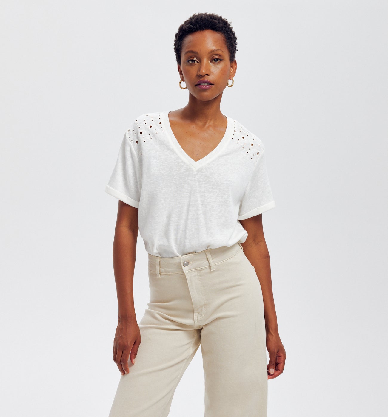 T-shirt broderie anglaise - Ecru