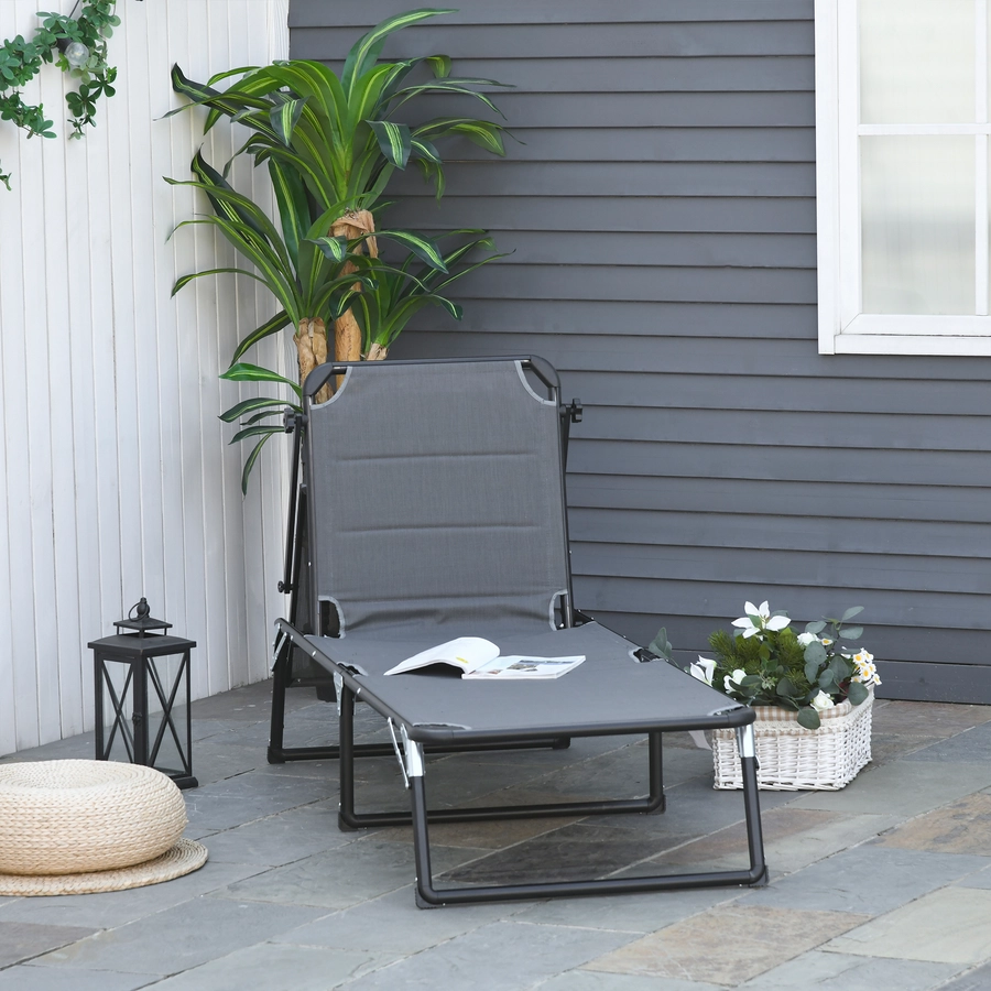 Outsunny Gartenliege mit Sonnenschutz dunkelgrau