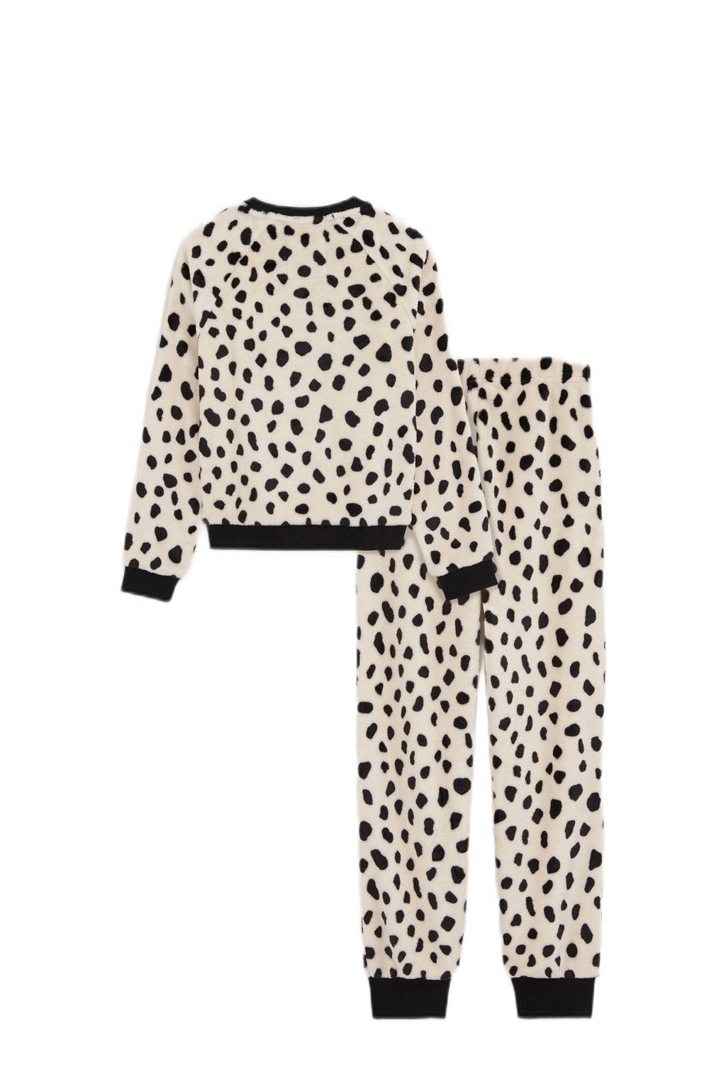 WE Fashion fleece pyjama met panterprint ecru/zwart