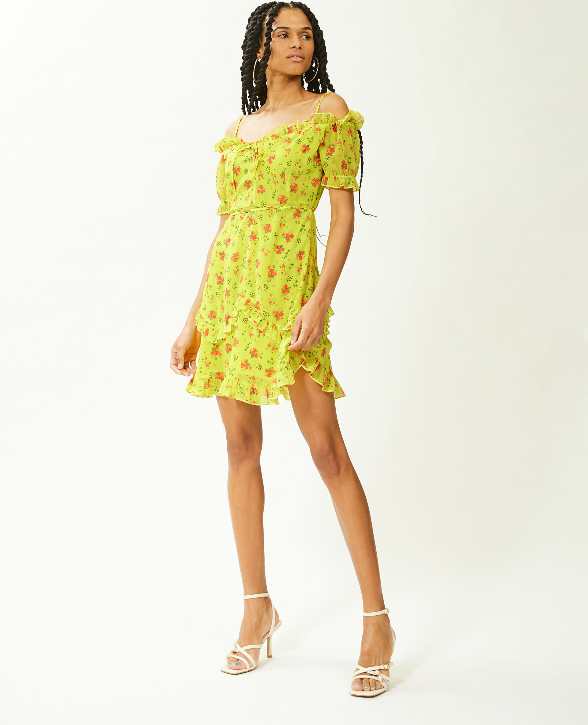 Robe courte avec volants - Jaune