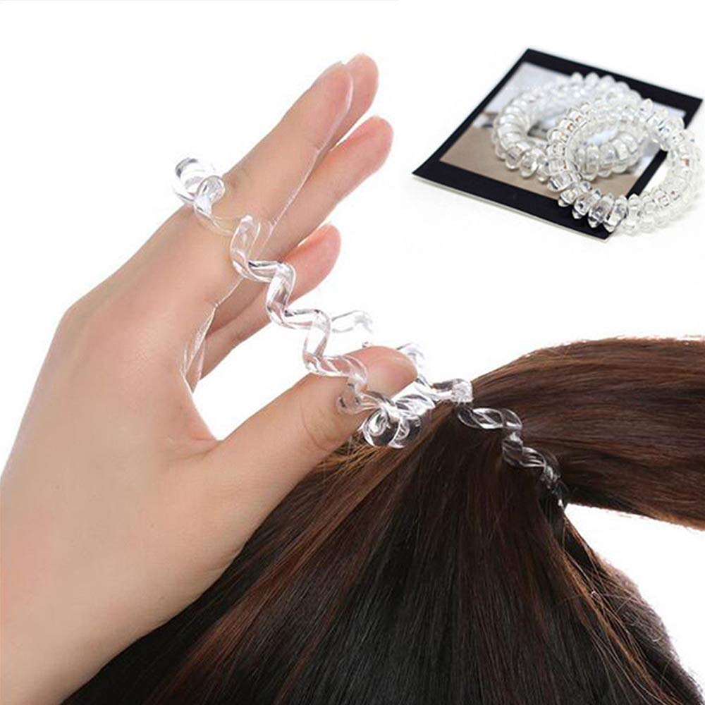 (9er Set) Ø4cm Elastische Haarspiralen Haarband ohne Metall - Schwarz / Braun / Transparent