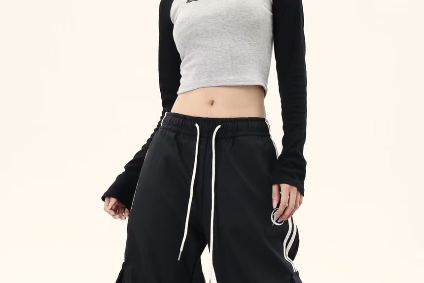 Rosesand - Lage taille, gestreepte, losse, wijde joggingbroek met zakken