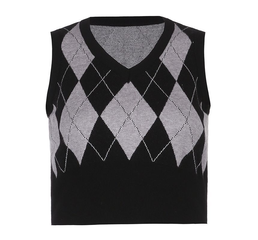 Genrovia - Argyle Print Gebreid Vest