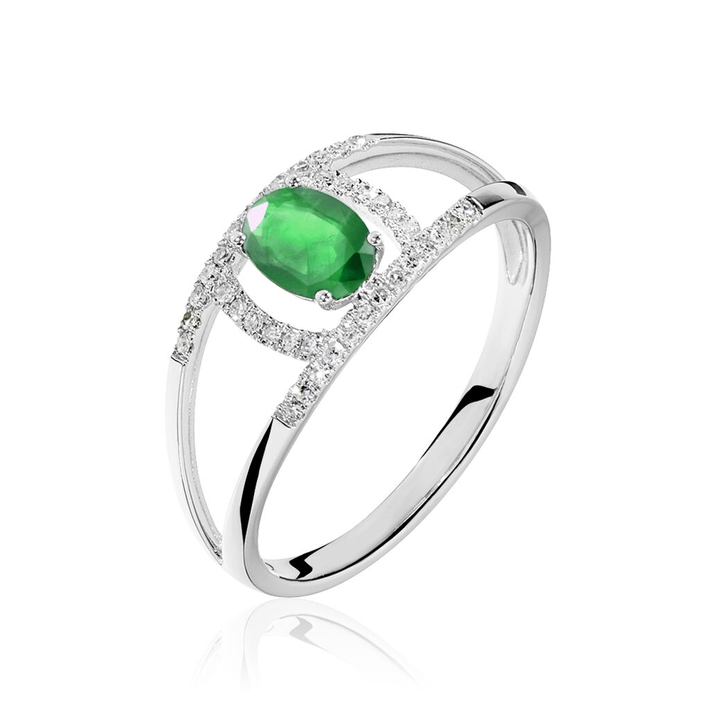 Bague Or Blanc Emeraude Et Diamant