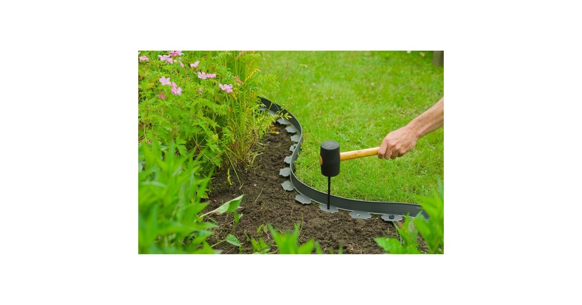 NatureBorderrandset met grondpennen begrenzing  (Grijs, H 5 cm x 10 m)