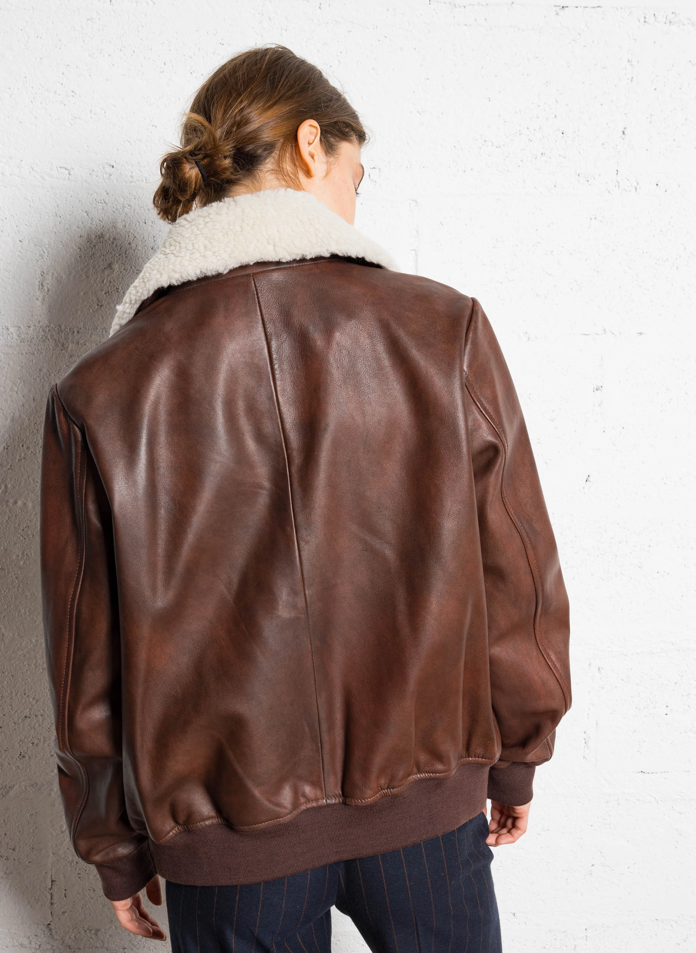 ALEX B - Veste col classique en cuir | Marron