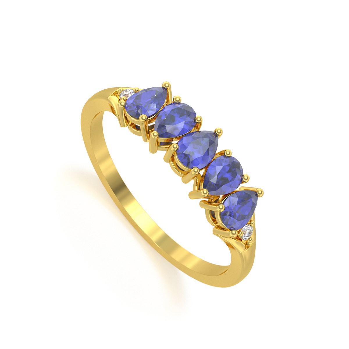 Bague ADEN Or 585 Jaune Tanzanite et diamants 1.74grs