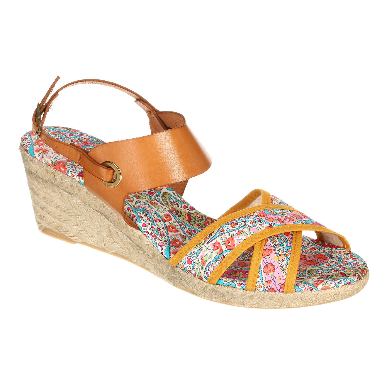 Pare Gabia Sandales compensées en Toile & Cuir Talma multicolore Talon 7cm