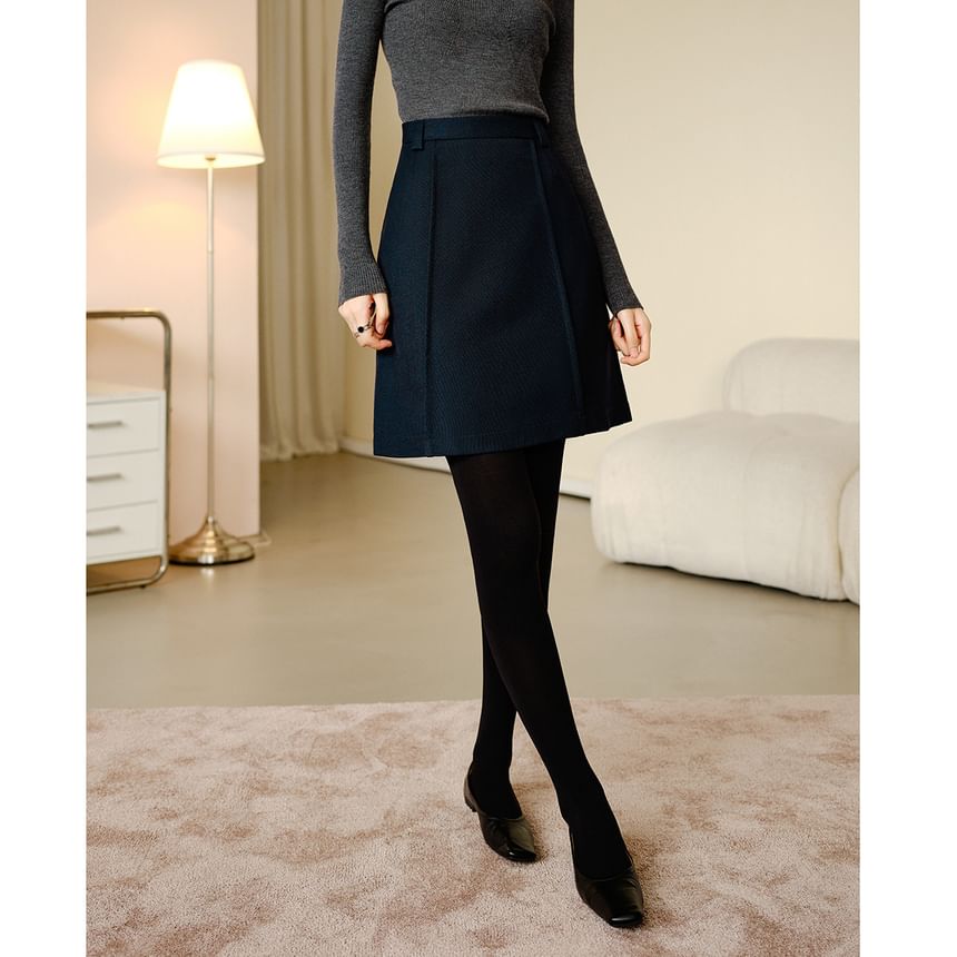 Jeonseon - Hoge taille effen mini A-lijn rok