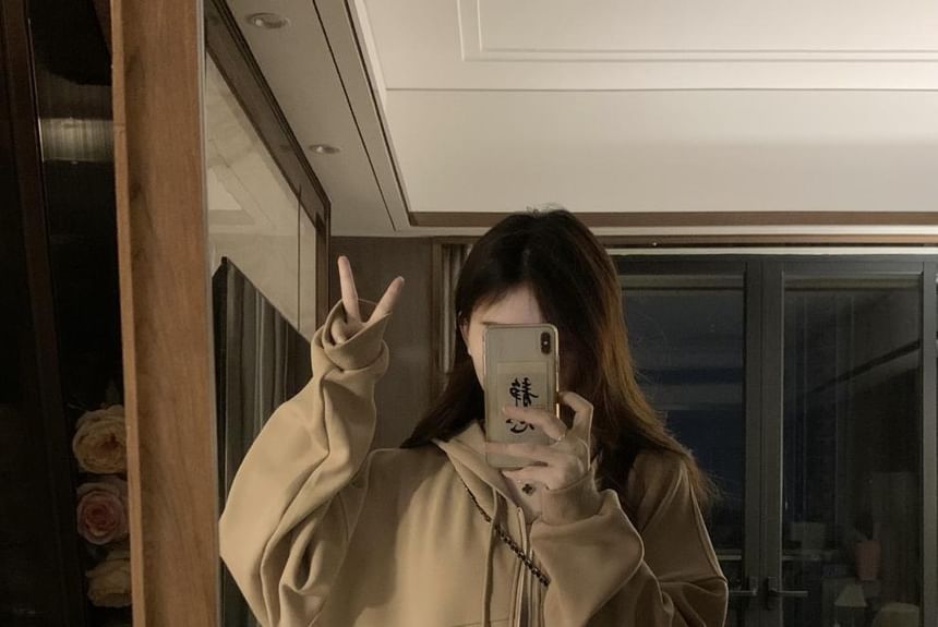 Hanji - Effen oversized hoodie met rits / mini-kokerrok met trekkoord in de taille