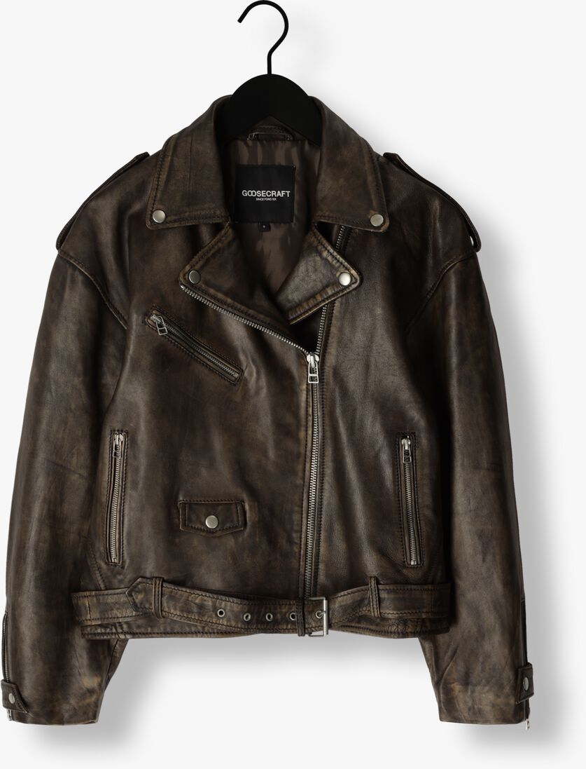 GOOSECRAFT donkergrijze goosecraft leren jas gc galloway biker