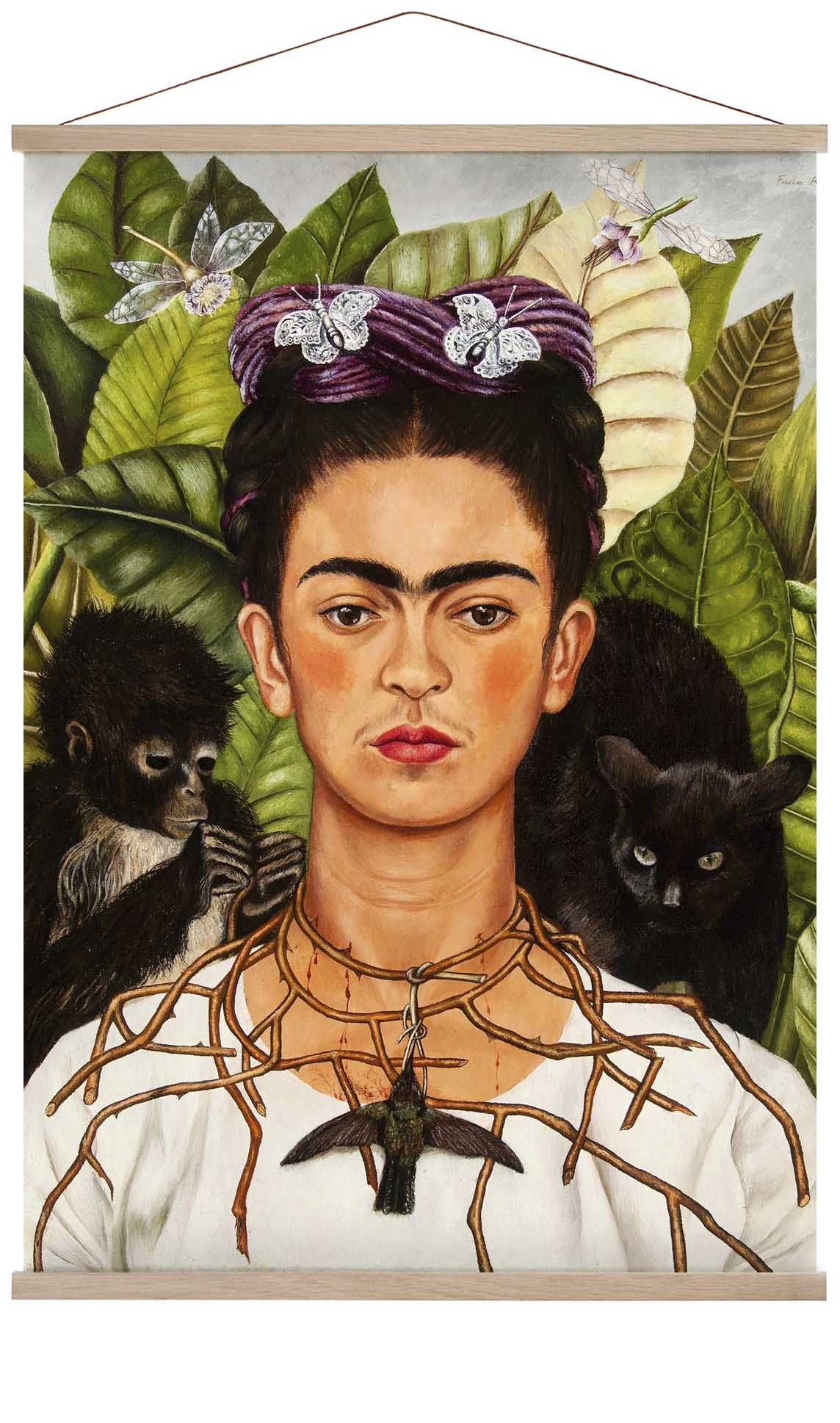 Selbstporträt mit Dornenhalskette und Kolibri von Frida Kahlo