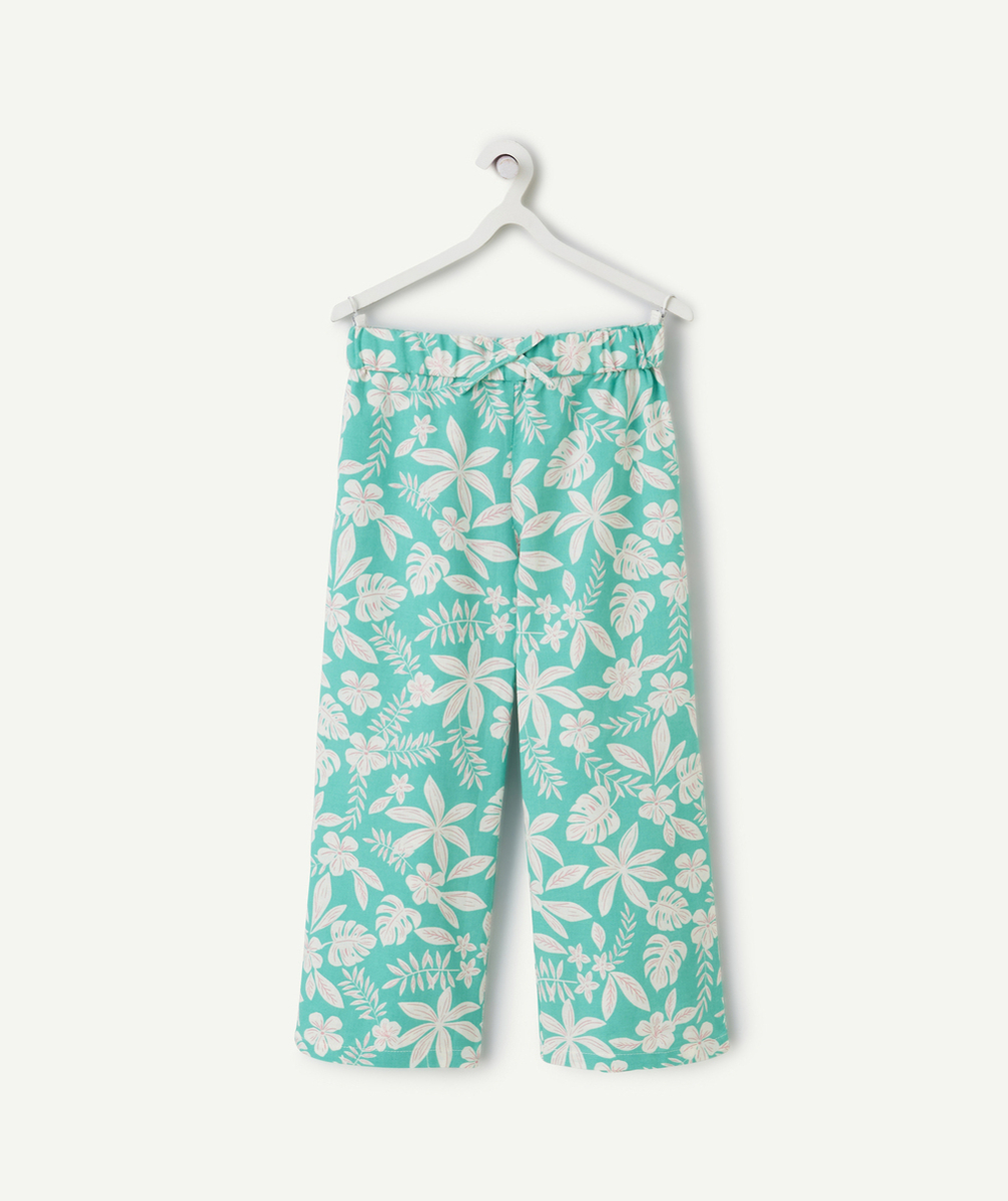 pantalon large fille imprimé hawaïen vert