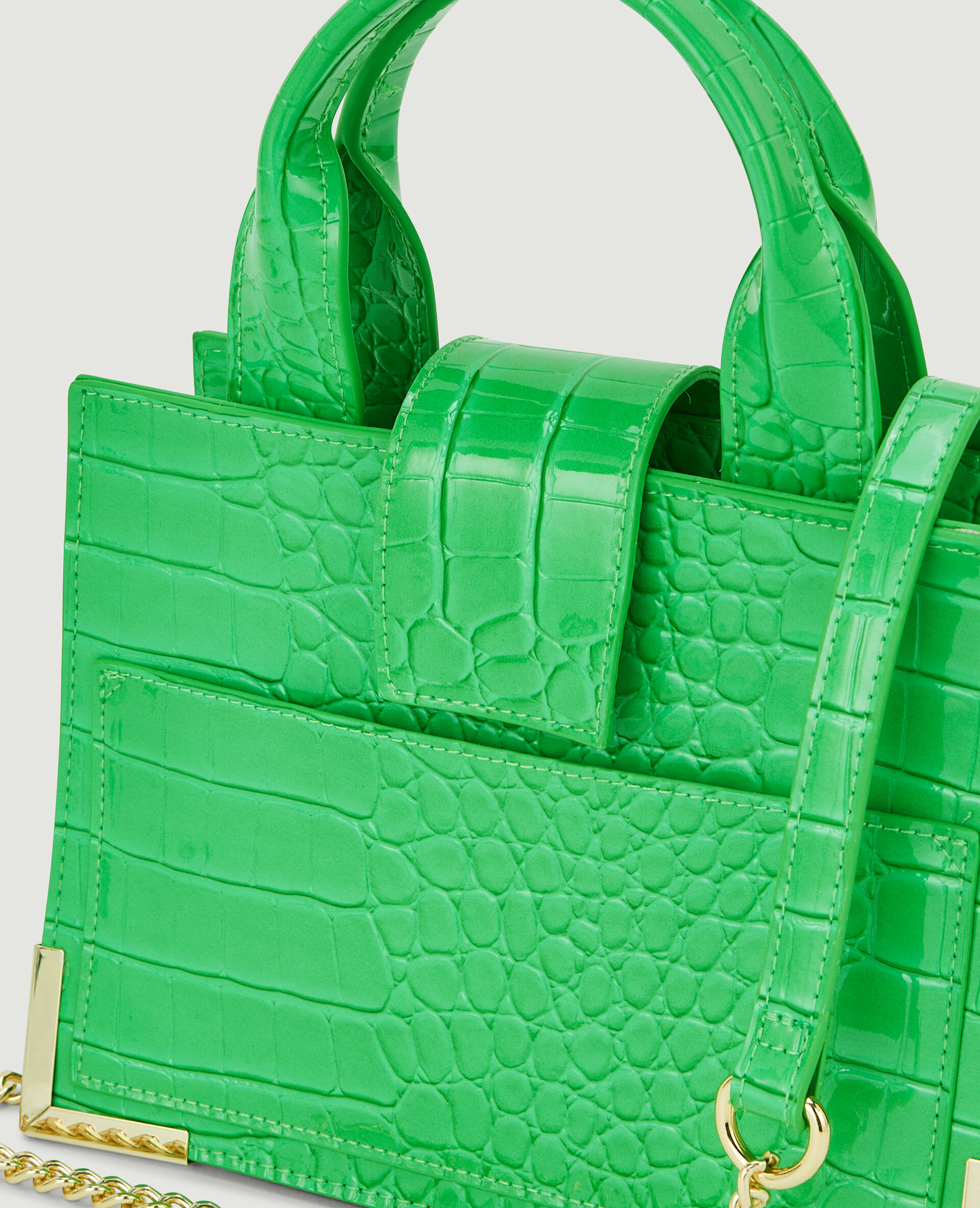 Sac boxy effet croco verni - Vert