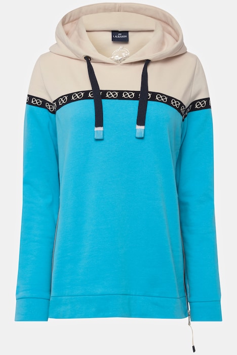 Hoodie, zweifarbig, Print-Tape, Kapuze, Langarm, Seitenzipper