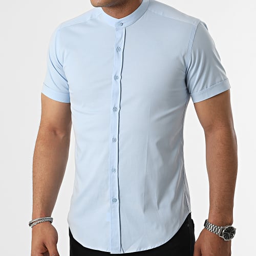 Chemise Manches Courtes Col Mao Slim Fit 2189 Bleu Clair