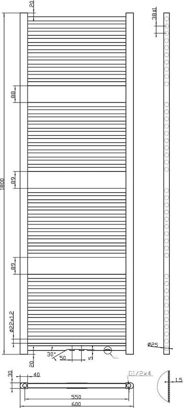 Best Design - Zero - Handdoekradiator - Zwart - 180x60 cm
