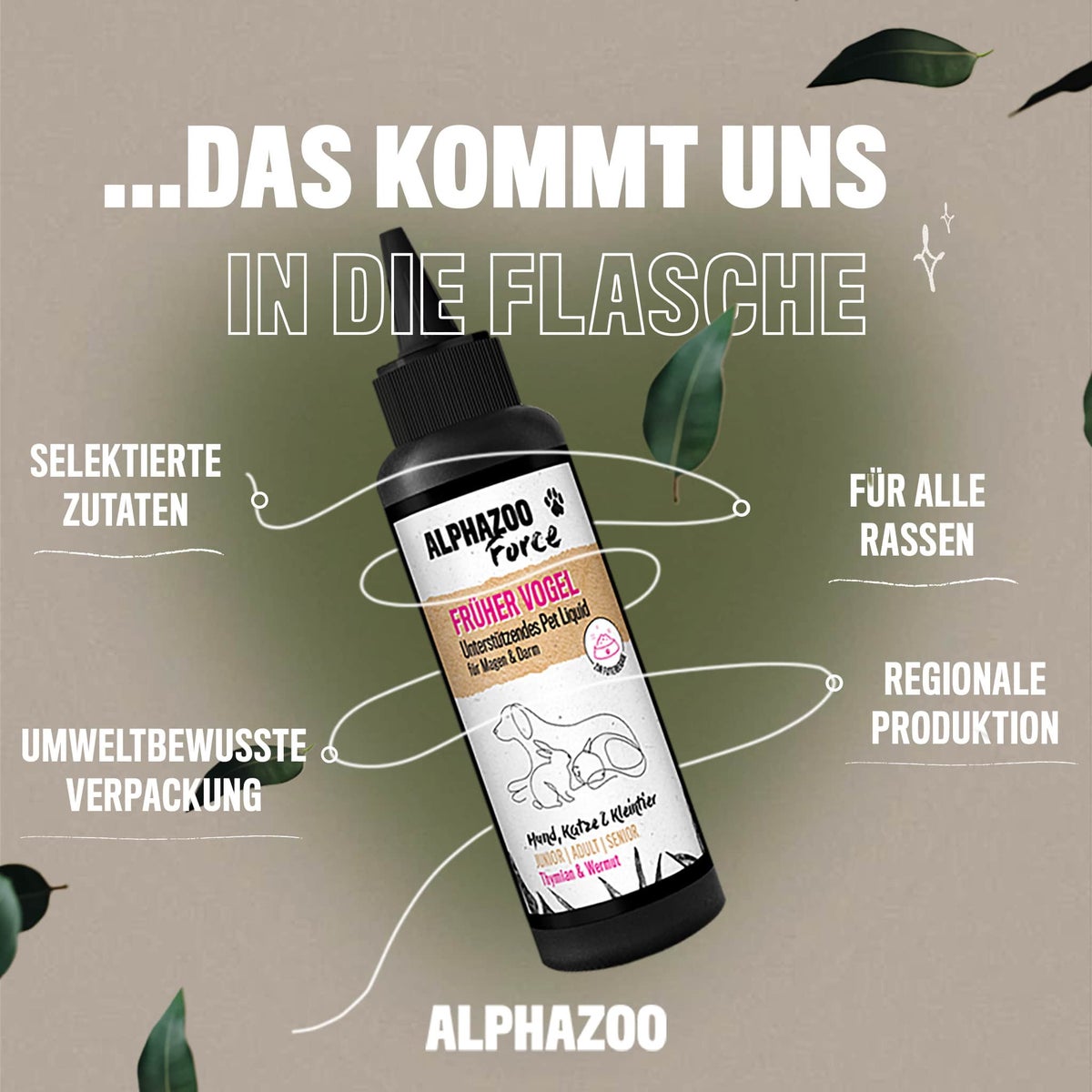 ALPHAZOO Early Bird Pet Liquid 100ml voor honden en katten | Maag- en darmwormharmonie