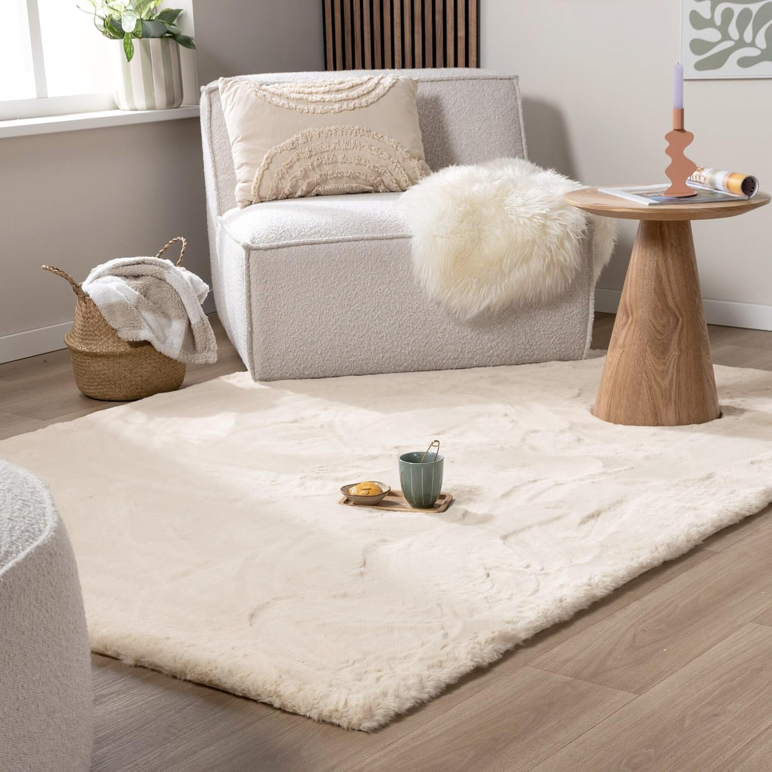 FRAAI | Home & Living Hochflor Teppich - Comfy Supreme Creme - Shaggy, Einfarbig - Modern, Skandinavisch - Wohnzimmer, Esszimmer, Schlafzimmer - Fellteppich - Carpet