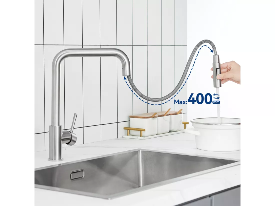 2PCS Cecipa MAX Mitigeur avec Douchette Extractible Brossé Mitigeur de Cuisine avec Douchette Extractible Mitigeur Évier avec 2 Modes de Sortie D'eau