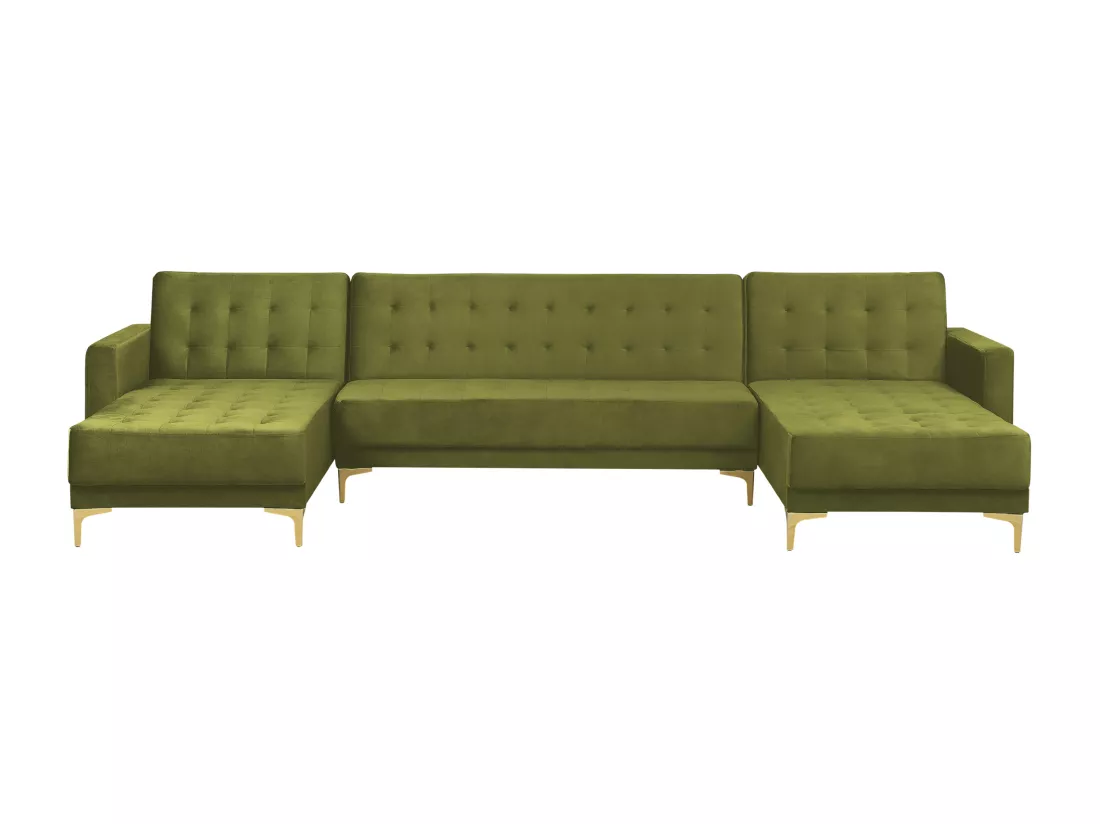 Canapé modulable 5 places en forme de U velours vert ABERDEEN