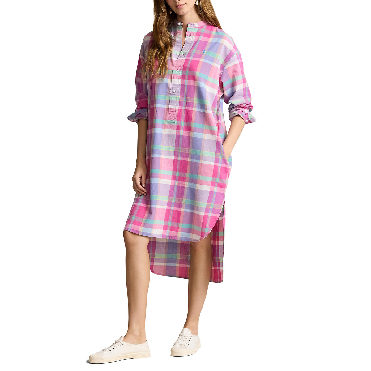 POLO RALPH LAUREN<br>Vestido camisa xadrez midi